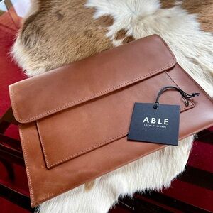 Able Tan Leather Envelope Clutch
